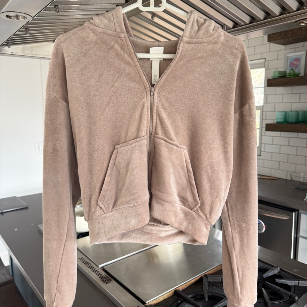 H&M Tan Y2K Cropped Zip-Up Hoodie & Pants